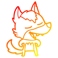 warm gradient line drawing cartoon wolf laughing