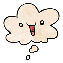cute happy cartoon face and thought bubble in grunge texture pattern style