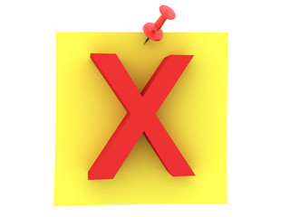 Fototapeta premium 3D Rendering of yellow sticky note with red x sign on it