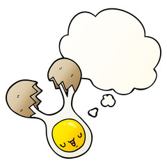 cartoon cracked egg and thought bubble in smooth gradient style