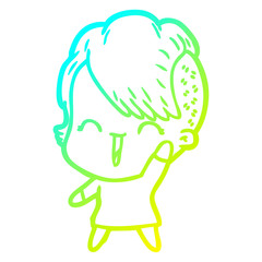 cold gradient line drawing cartoon happy hipster girl