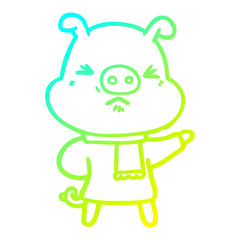 cold gradient line drawing cartoon angry pig