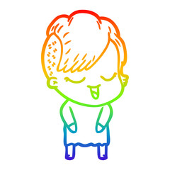 rainbow gradient line drawing happy cartoon girl