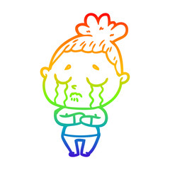 rainbow gradient line drawing cartoon crying woman