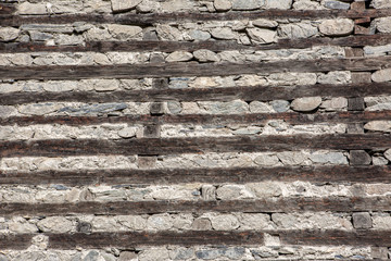 Ancient style wall , Dry mud and dirt wall with wood , composite wall