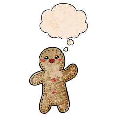 cartoon gingerbread man and thought bubble in grunge texture pattern style