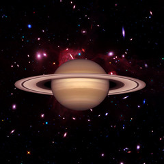 Saturn. Planet against galaxies and stars. The elements of this image furnished by NASA.