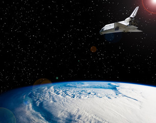Shuttle that flies in space. The elements of this image furnished by NASA.