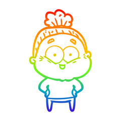 rainbow gradient line drawing cartoon happy old woman