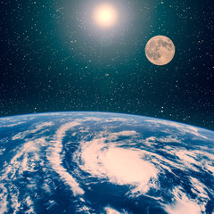 Moon and earth, view from space. The elements of this image furnished by NASA.