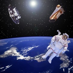 Astronaut and specships. Great view, earth. The elements of this