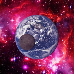 Earth with moon and nebula. The elements of this image furnished