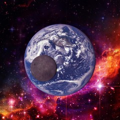 Earth with moon and nebula. The elements of this image furnished