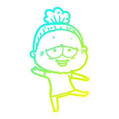 cold gradient line drawing cartoon happy old lady