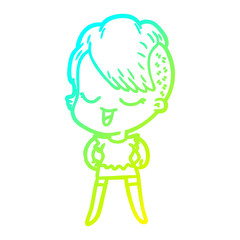 cold gradient line drawing happy cartoon girl