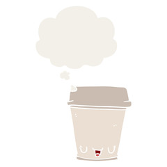 cartoon coffee cup and thought bubble in retro style