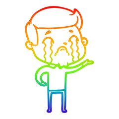rainbow gradient line drawing cartoon man crying