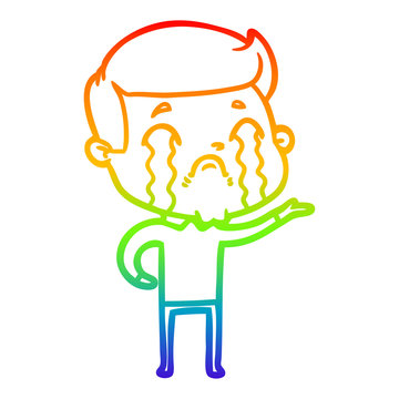 recommend clip art: rainbow gradient line drawing cartoon man crying