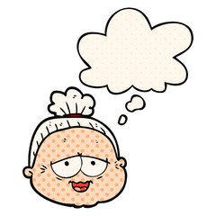 cartoon old lady and thought bubble in comic book style