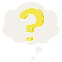 cartoon question mark and thought bubble in retro style
