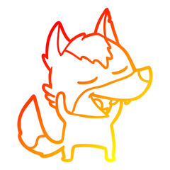 warm gradient line drawing cartoon wolf laughing
