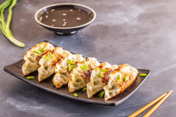 gyoza or dumplings snack with soy sauce