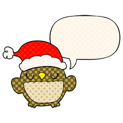 cute christmas owl and speech bubble in comic book style
