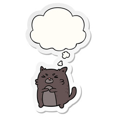 cartoon angry cat and thought bubble as a printed sticker