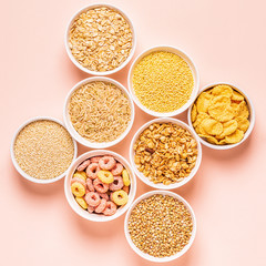 Ingredients for healthy breakfast, top view.