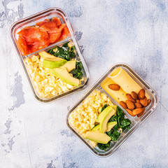 Healthy balanced lunch box, ketogenic diet lunch.