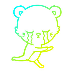 cold gradient line drawing crying cartoon bear