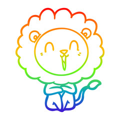 rainbow gradient line drawing laughing lion cartoon