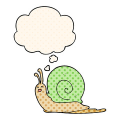cartoon snail and thought bubble in comic book style