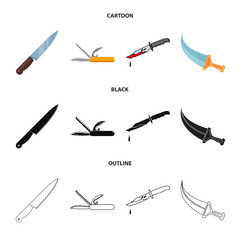 Vector illustration of knife and cut logo. Collection of knife and flat stock symbol for web.