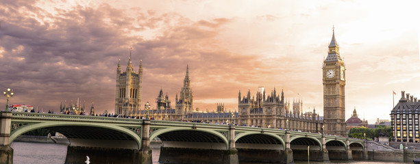 London - U K- August 18, 2013 - Palace of Westminster and Big Ben at sunset - is the London...