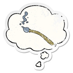 cartoon paint brush and thought bubble as a distressed worn sticker