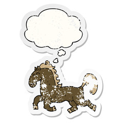 cartoon stallion and thought bubble as a distressed worn sticker