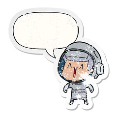 cartoon astronaut man and speech bubble distressed sticker