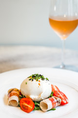 Artigiana Burrata Salad Herb marinated burrata, French cured pork shoulder and salad