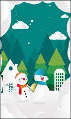 Merry Christmas and Happy New Year with snow man background paper cut.
