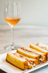 Steak and Egg Sandwich Grilled rump, butter brioche onions fondue, whole grain mustard and sunny side-up