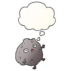 cartoon rock falling and thought bubble in smooth gradient style