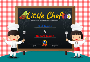 Little chef cooking class diploma certificate background design template
