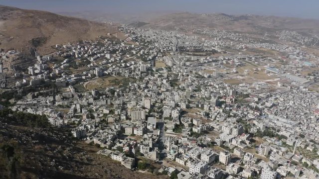 Aerial view of the Palestinian city of Nablus. The refugee camp.