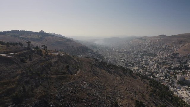 Aerial view of the Palestinian city of Nablus. The refugee camp.