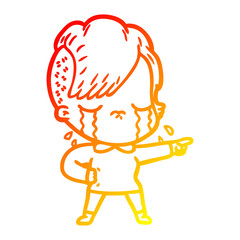 warm gradient line drawing cartoon crying girl