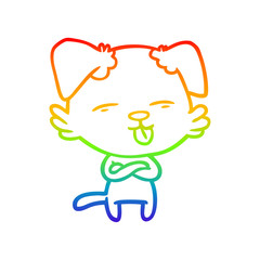 rainbow gradient line drawing cartoon dog sticking out tongue