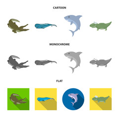 Obraz premium Vector illustration of sea and ocean icon. Set of sea and reptiles vector icon for stock.