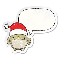 cute christmas owl and speech bubble distressed sticker