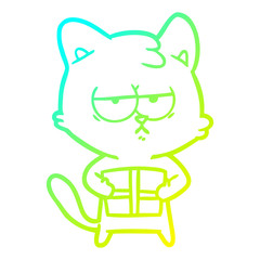 cold gradient line drawing bored cartoon cat